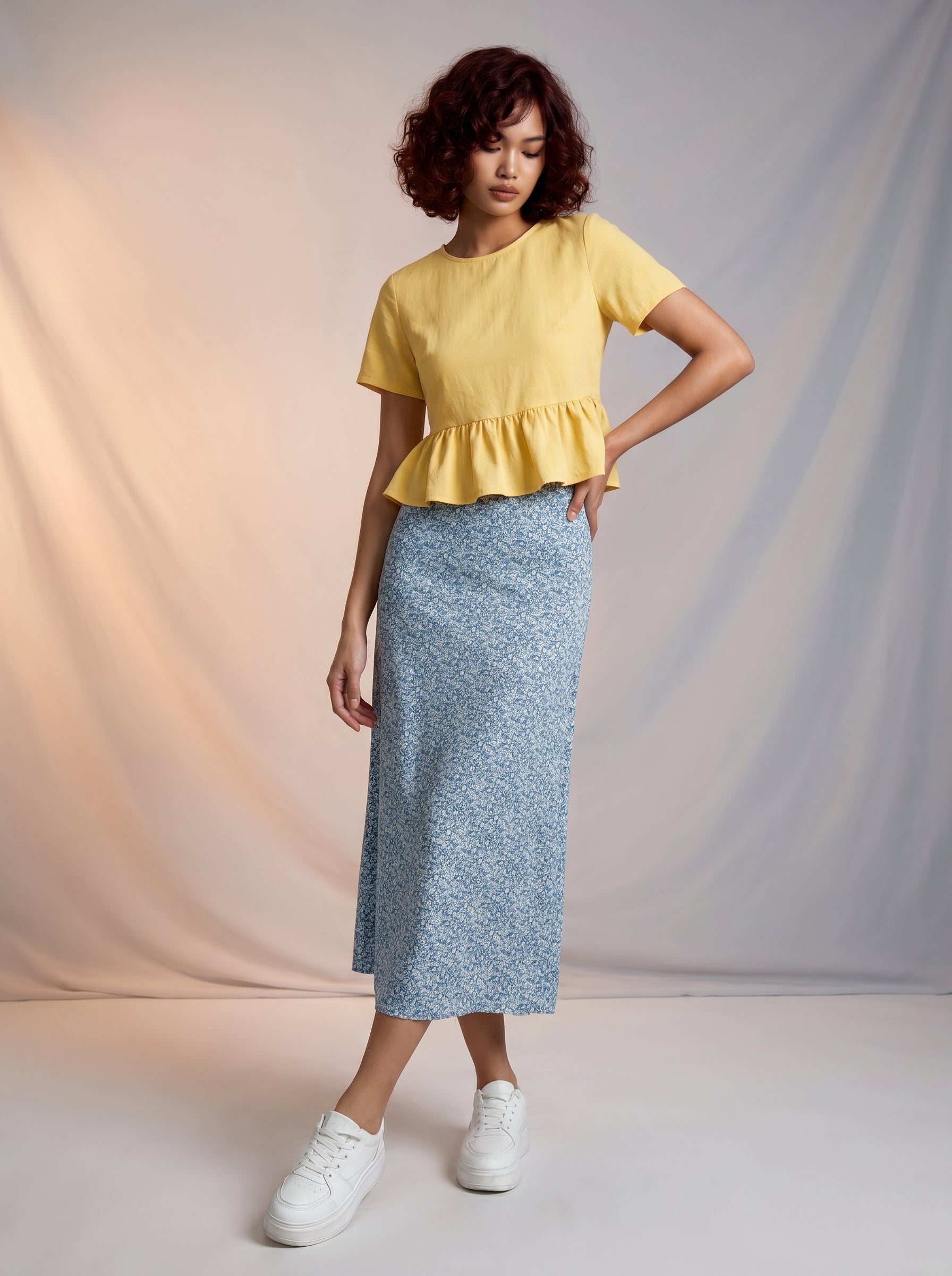 Ditsy blue floral print skirt