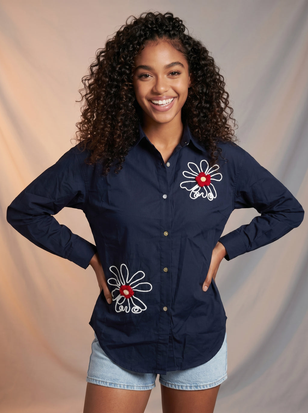 Floral embroidery detail shirt