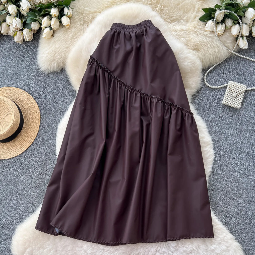 Elastic waist detail maxi ruffle skirt