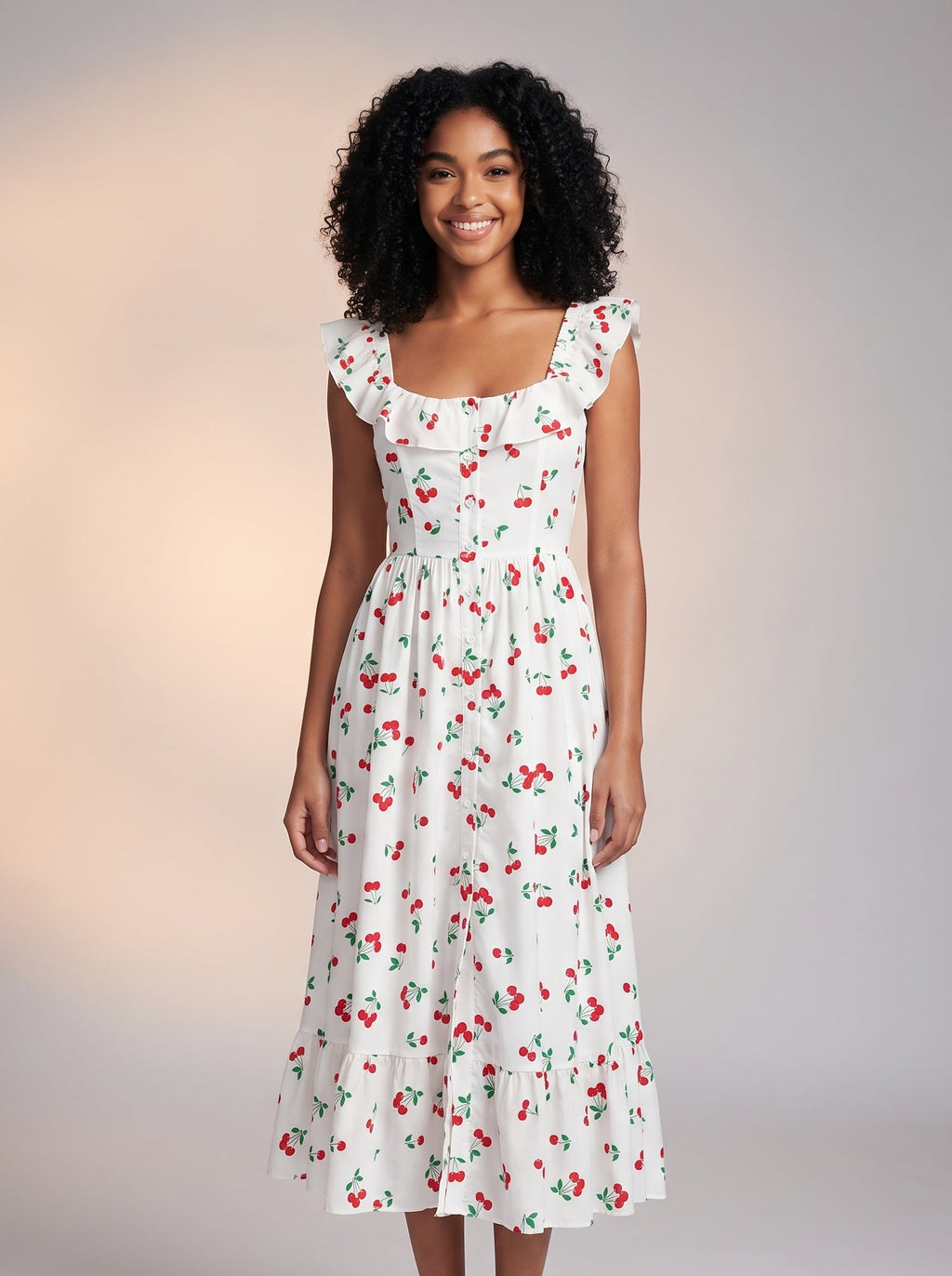 Cherry print button down maxi dress