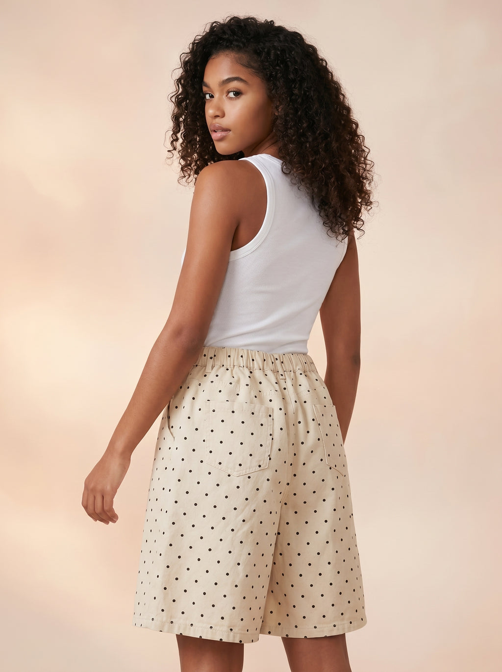Polkadot Bermuda denim shorts