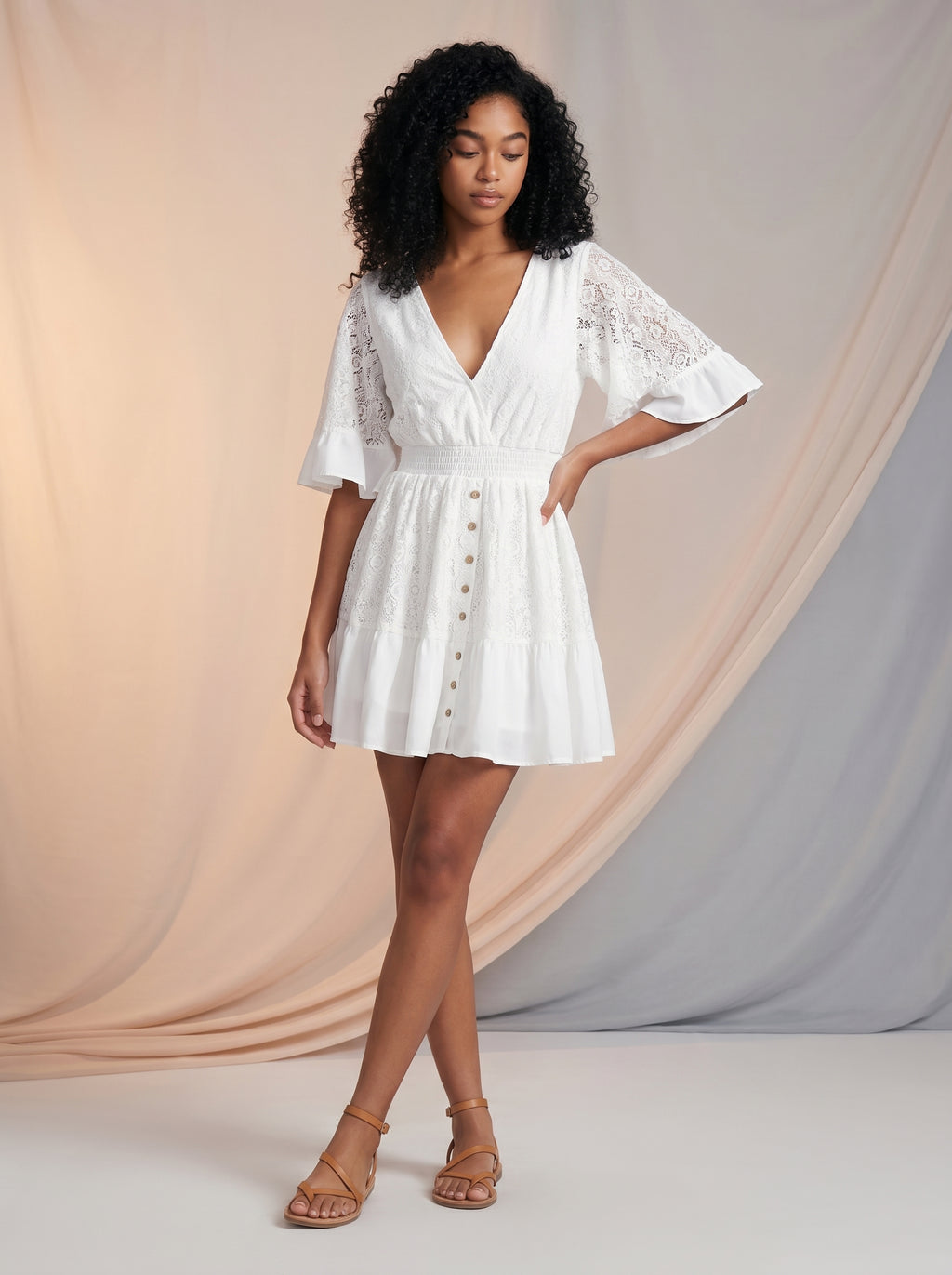 Lace detail white dress