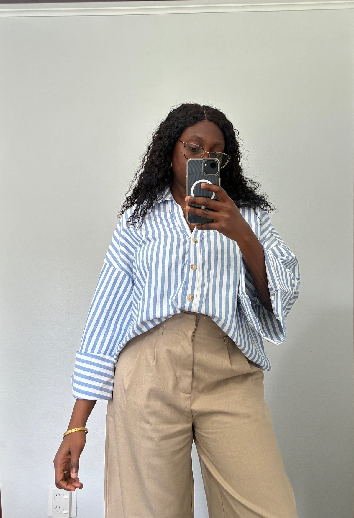 Boxy fit crop striped shirt