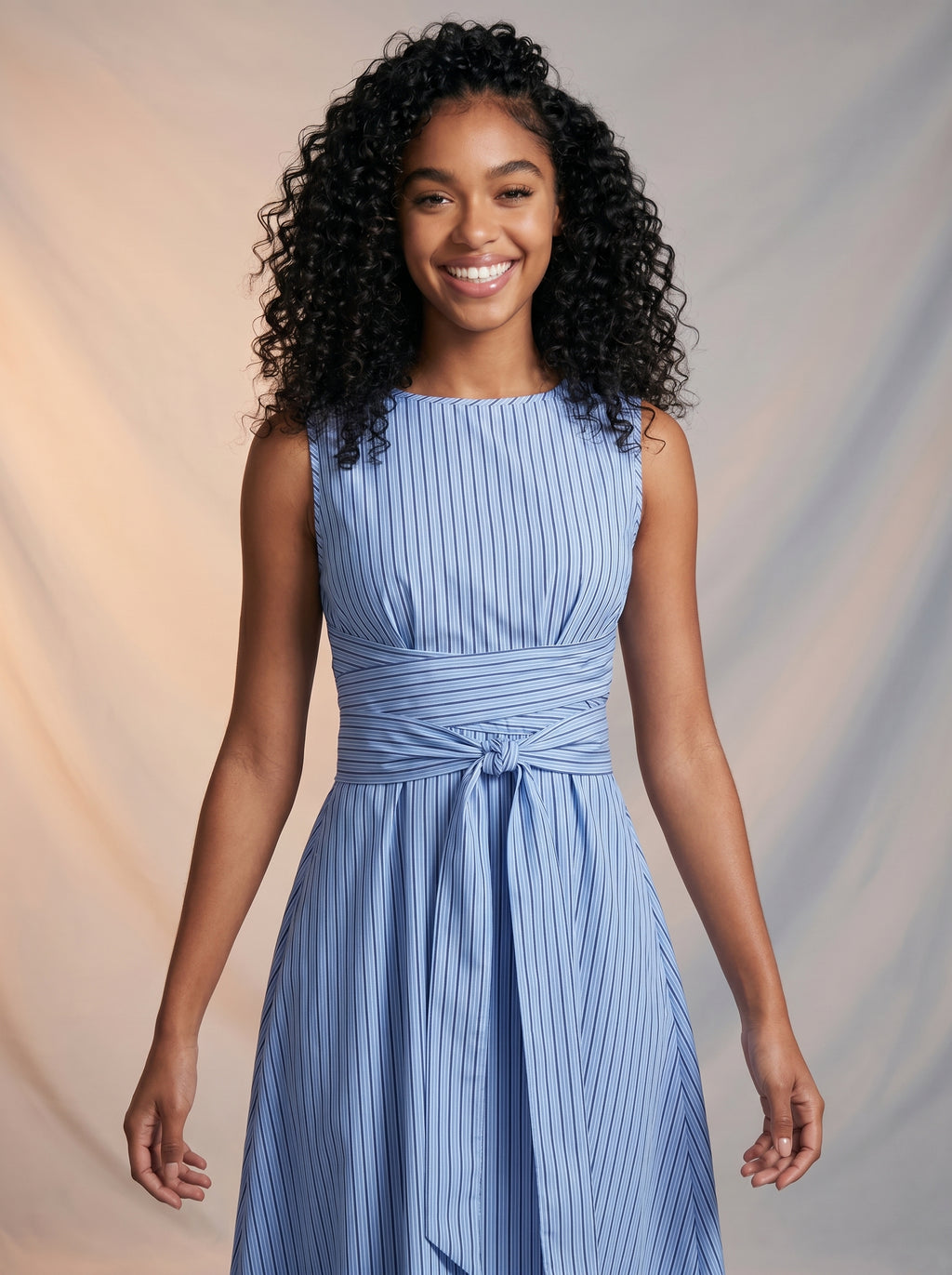 Blue striped tie detail dress