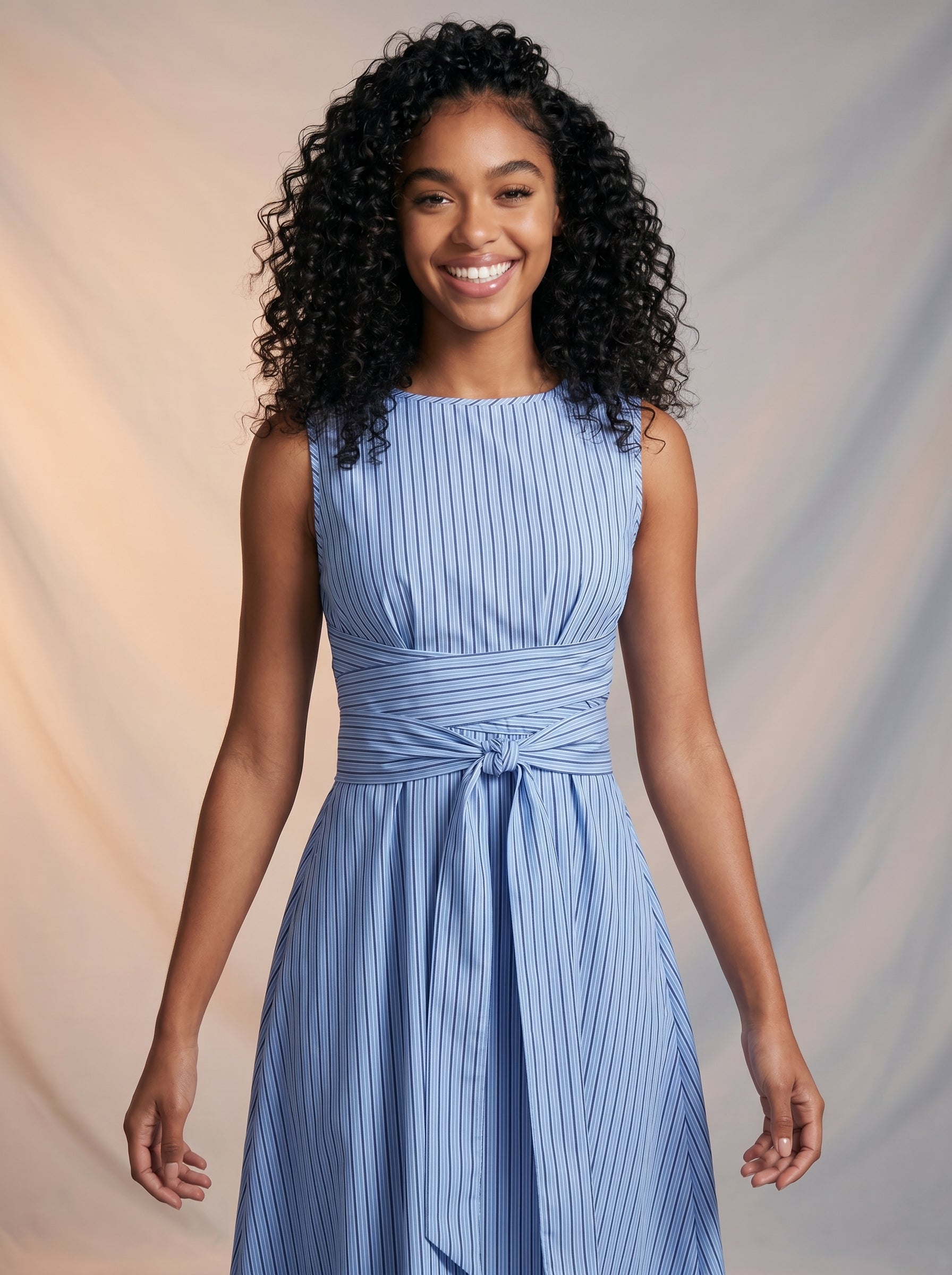 Blue striped tie detail dress