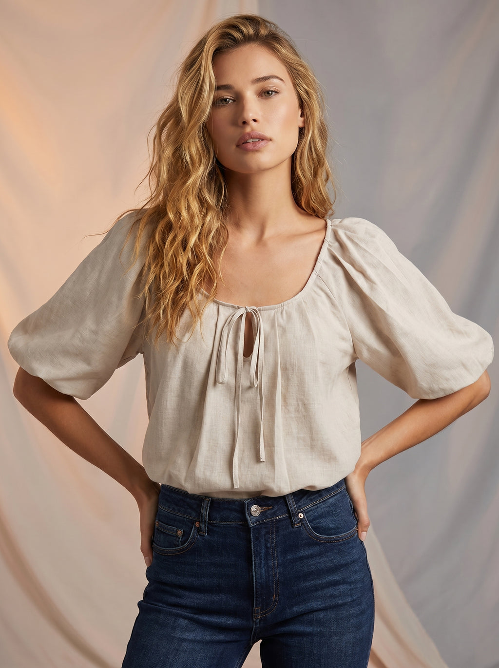 Boho style puff sleeve blouse