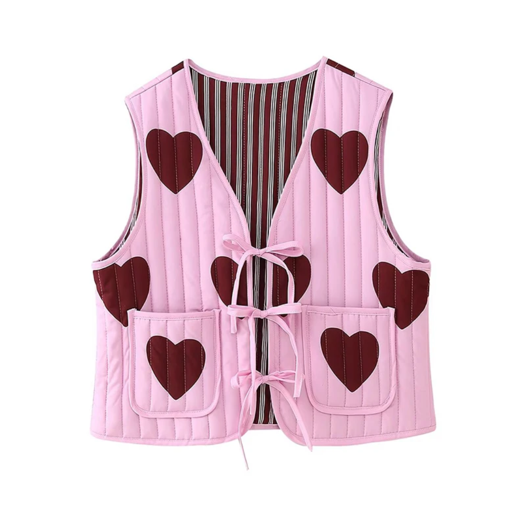 Sweetheart Quilted Tie-Front Vest – Pink