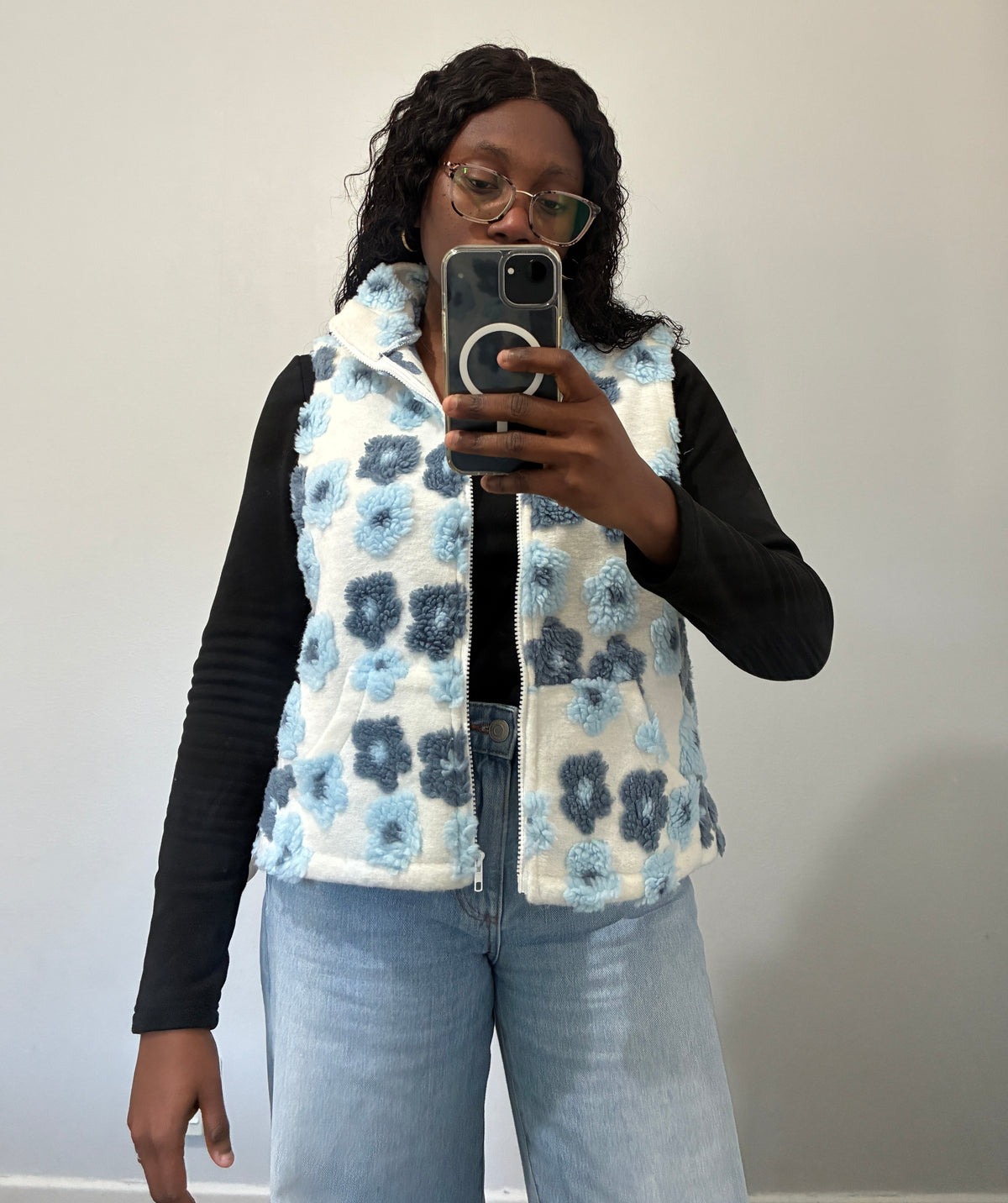 Floral detail fleece jacket