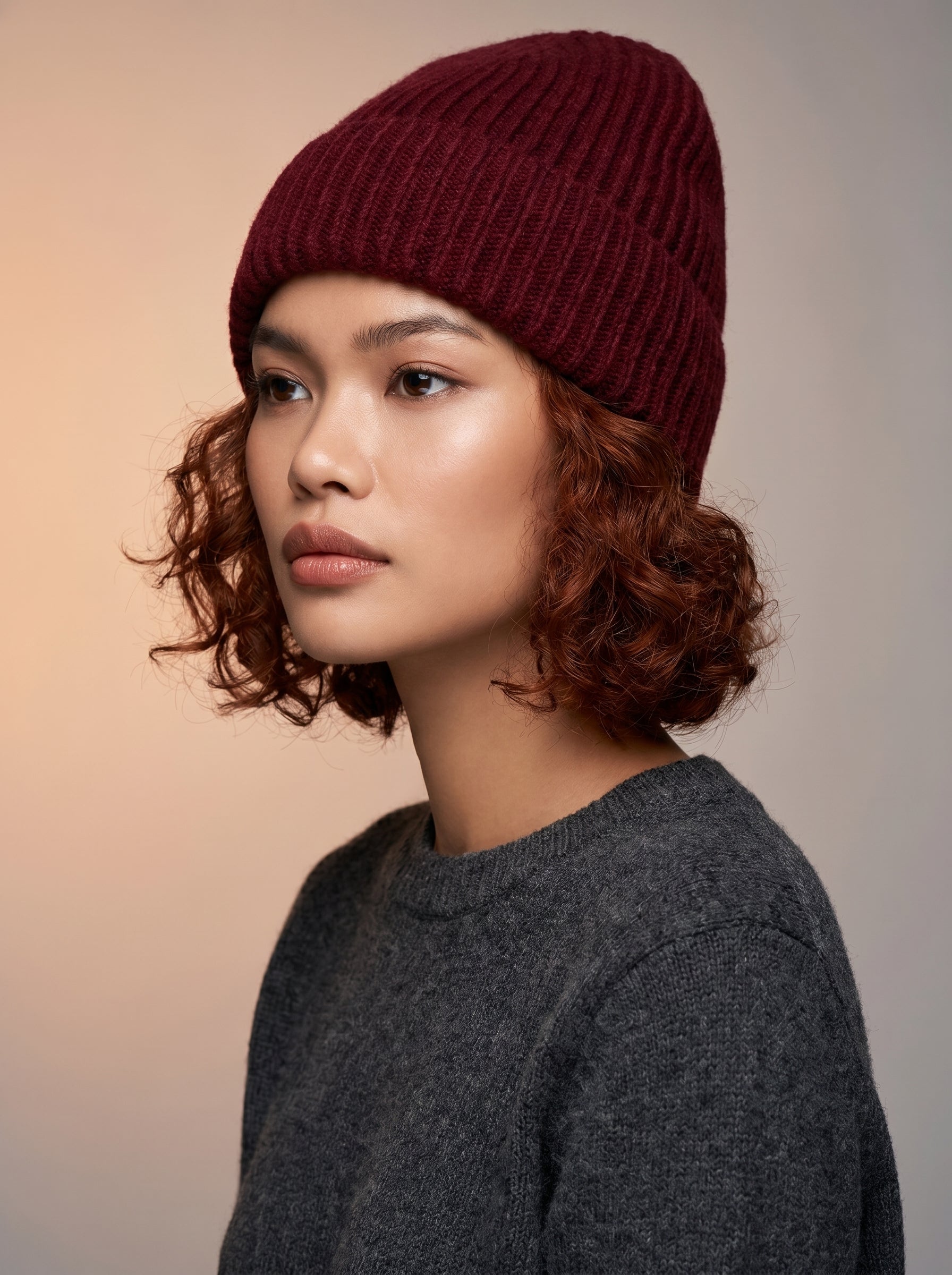 Burgundy knitted beanie