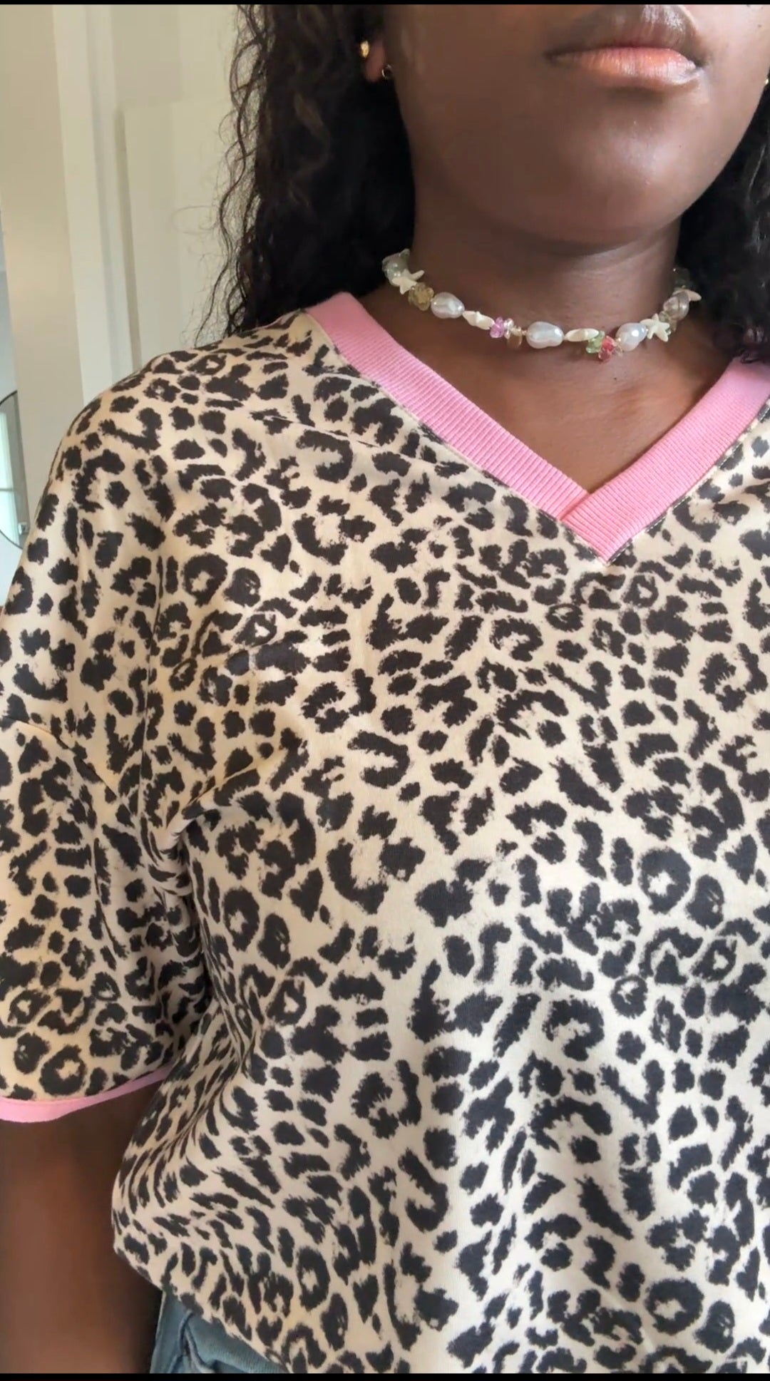 Animal skin print tee with pink trim detail