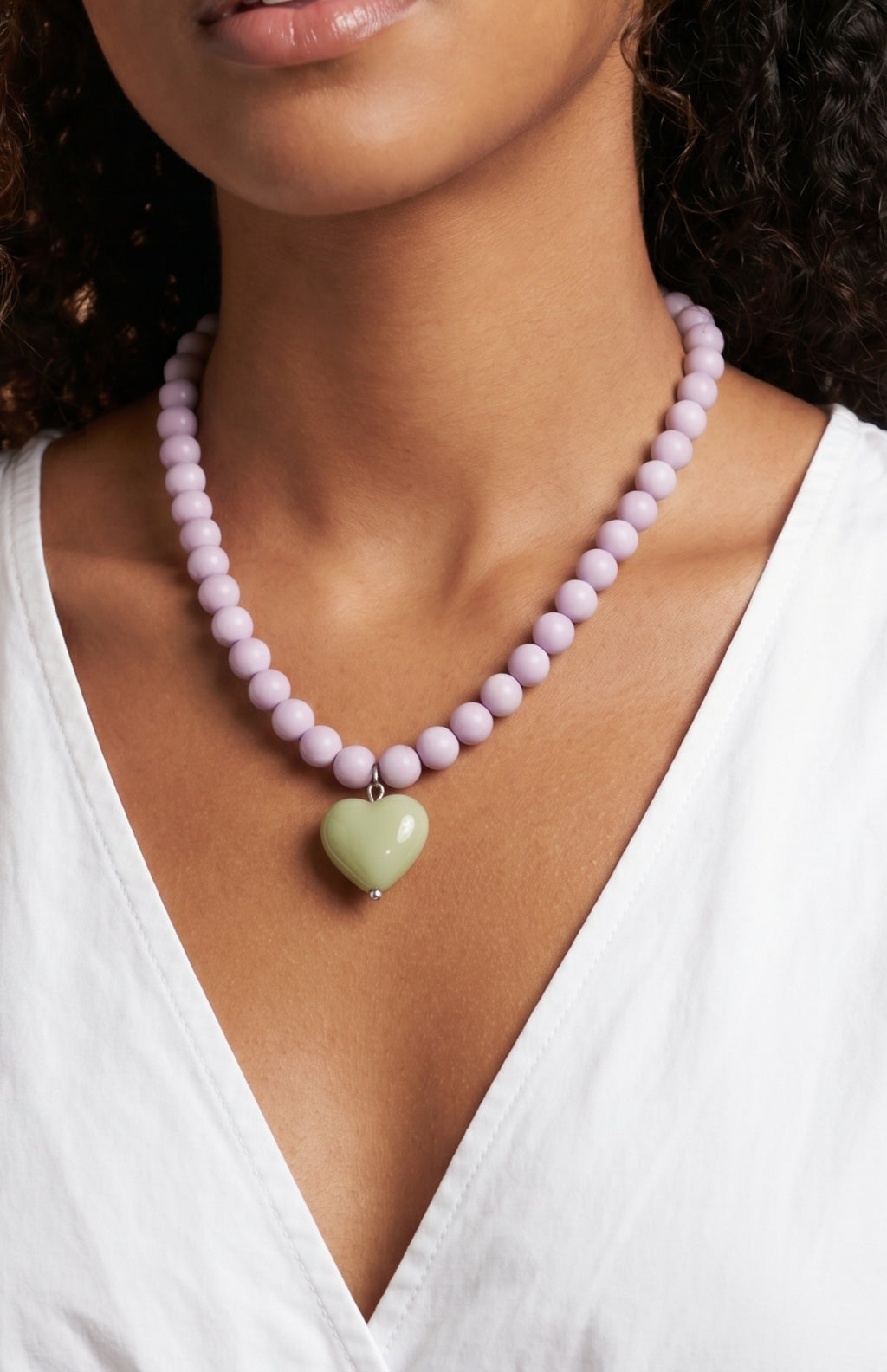Chunky heart shaped beaded necklace(purple)
