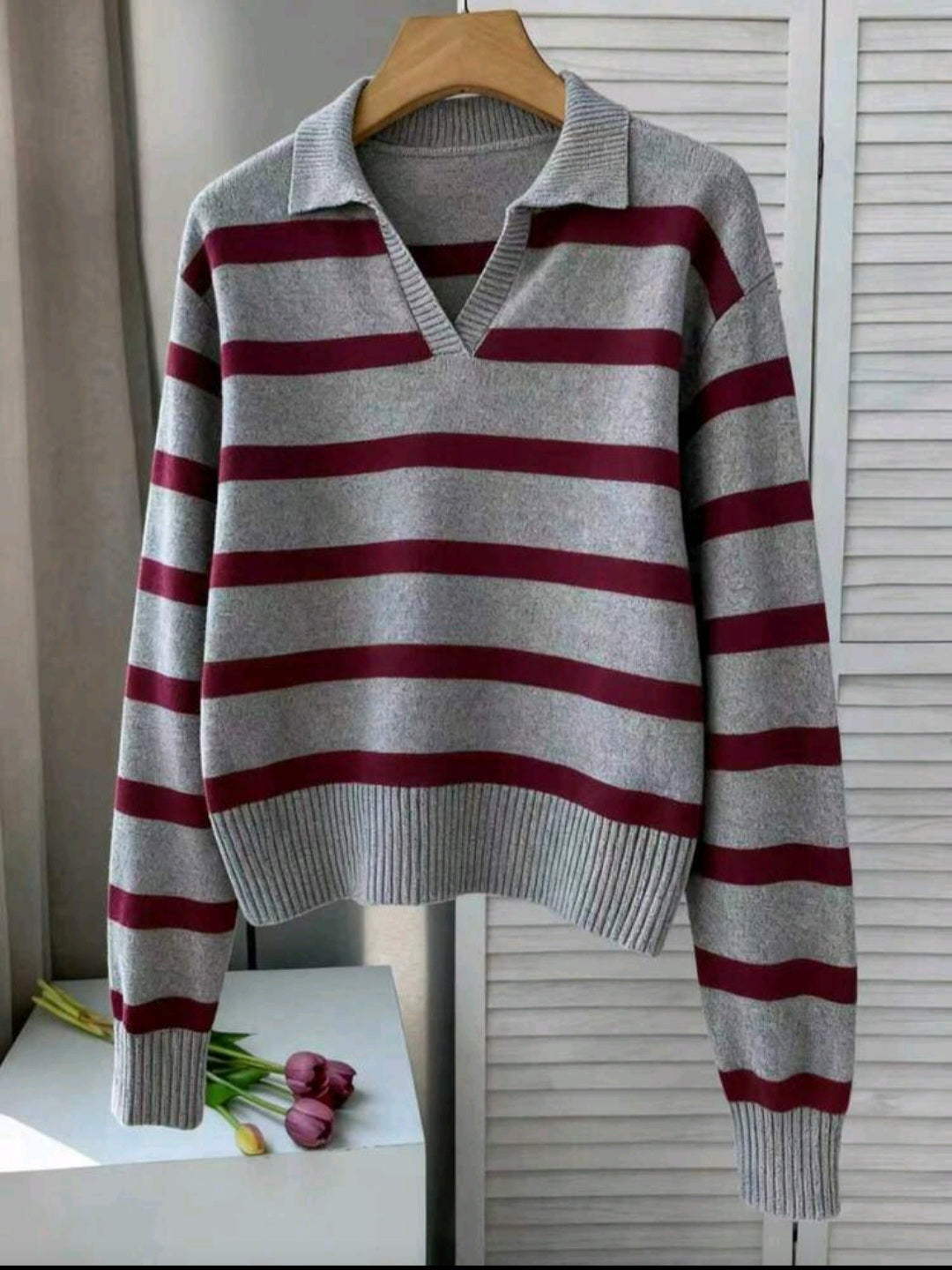 Striped collar cardigan