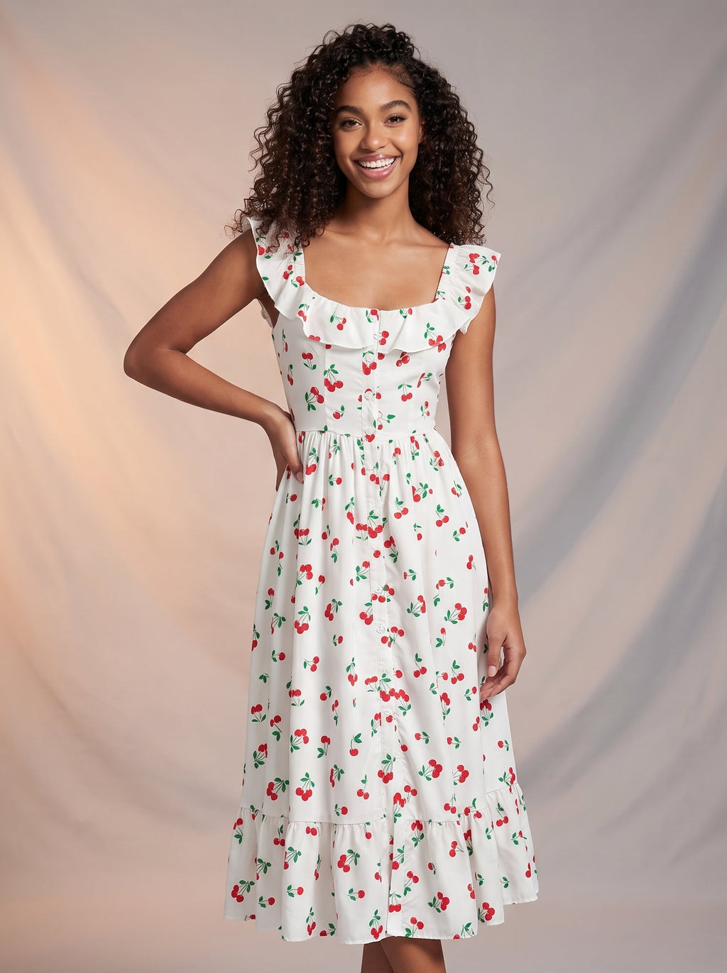Cherry print button down maxi dress