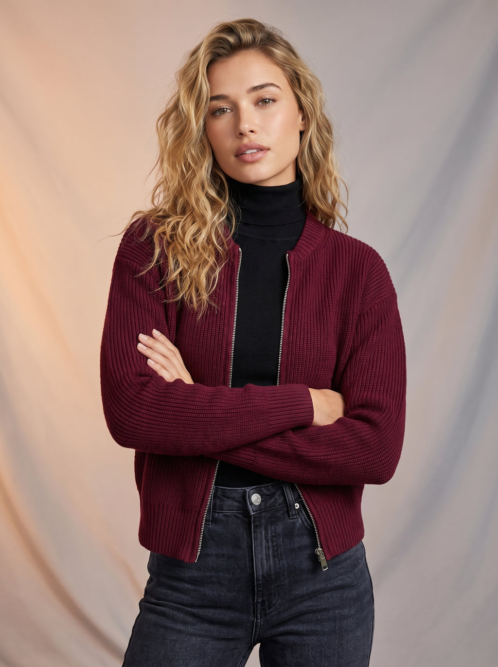 Knitted cardigan with zipper detail