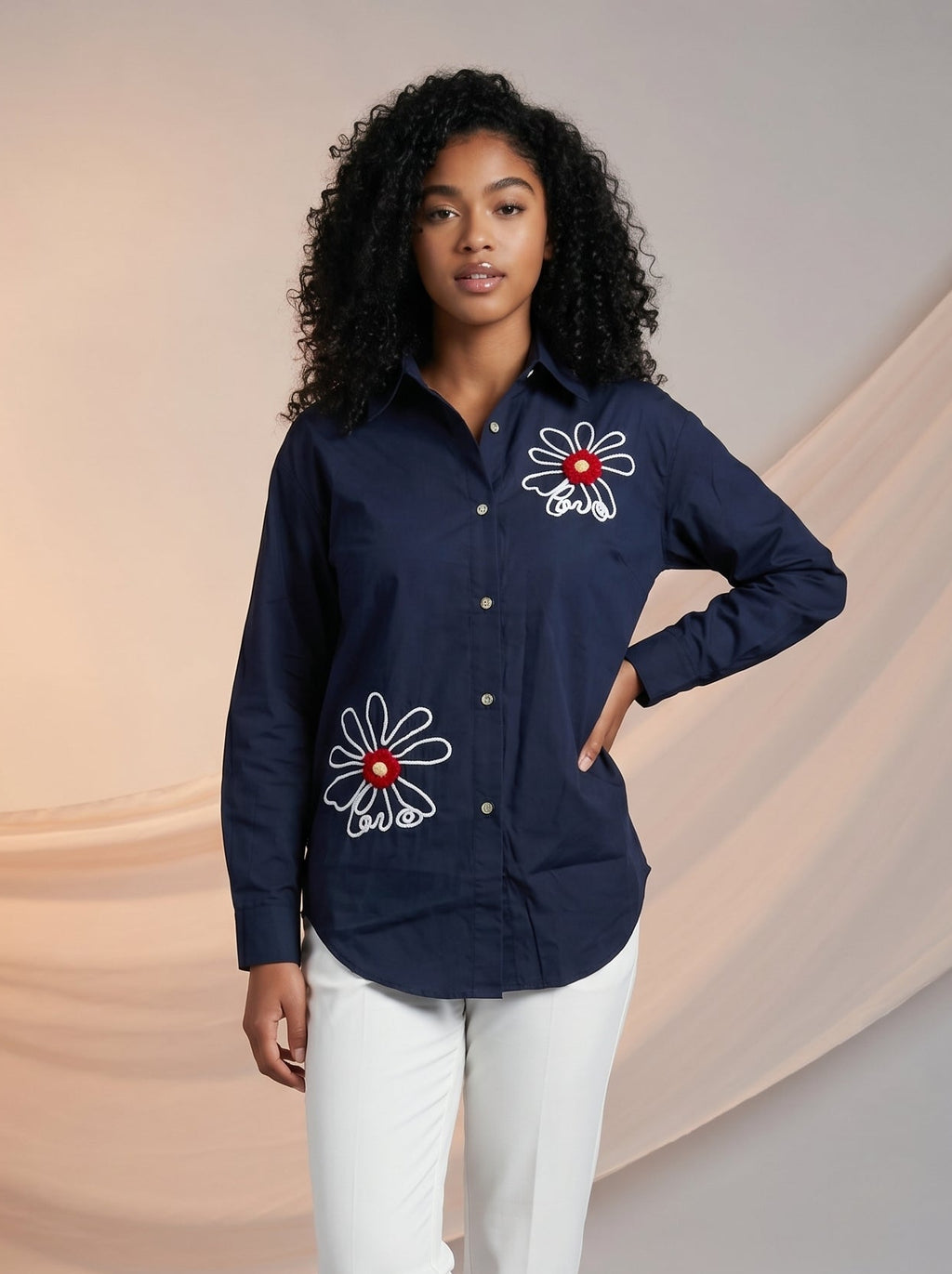 Floral embroidery detail shirt