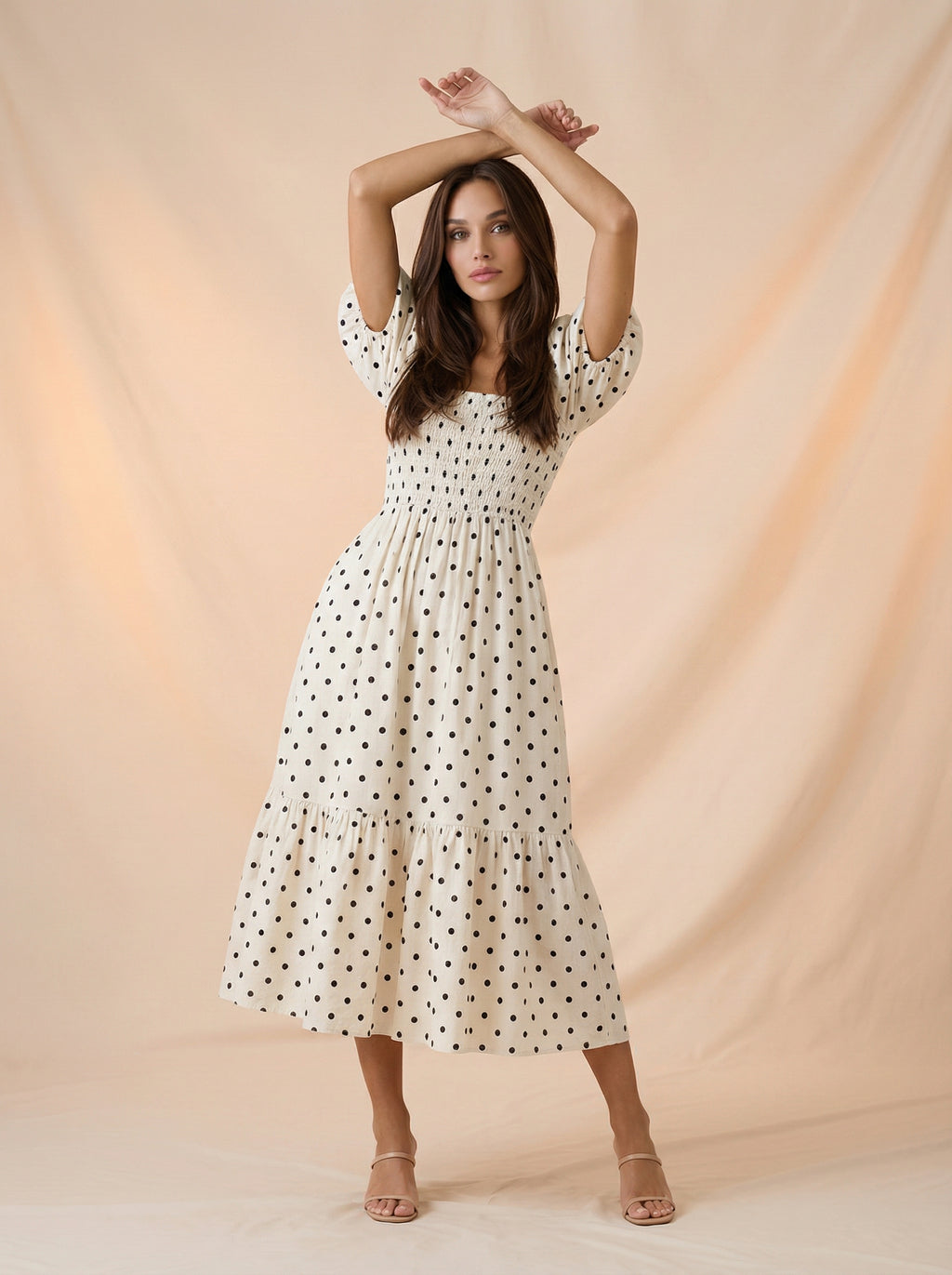 Polka dot puff sleeves maxi dress