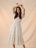 Polka dot puff sleeves maxi dress