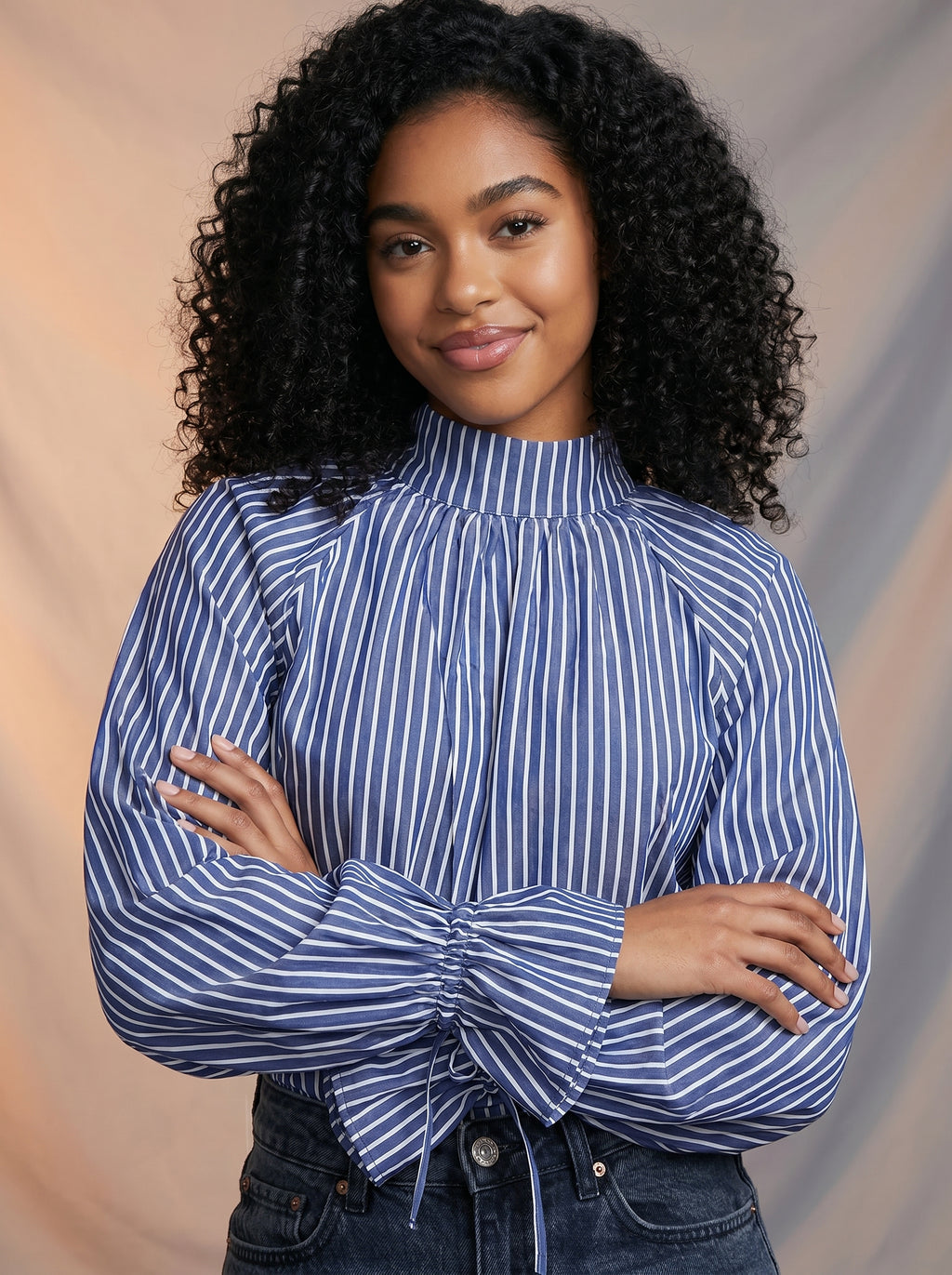 Blue striped bell sleeve shirt