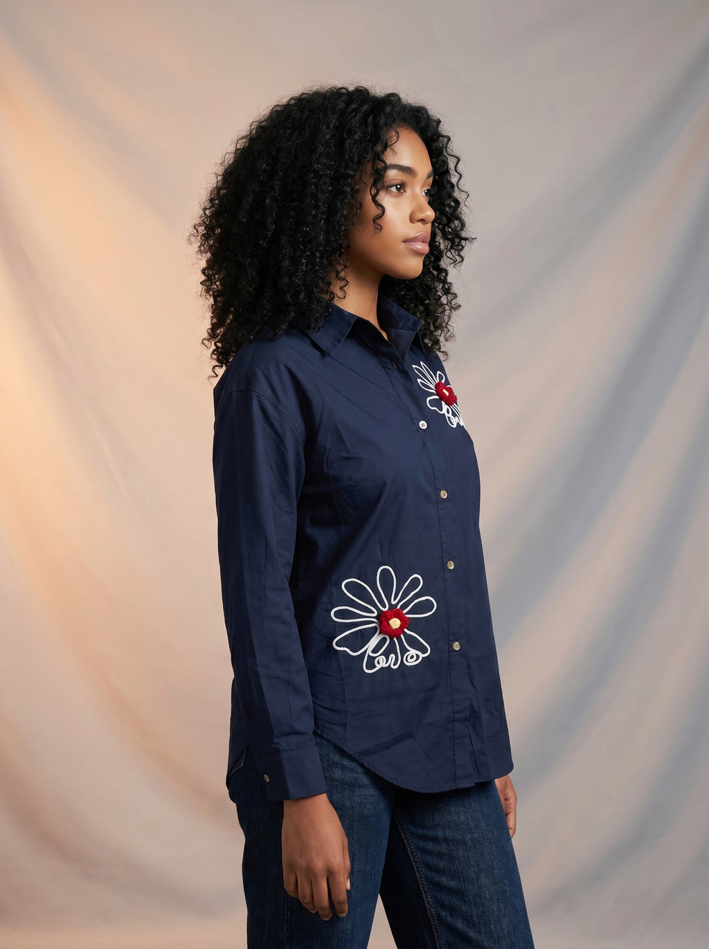 Floral embroidery detail shirt