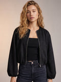 Bomber style black jacket with zipper detail