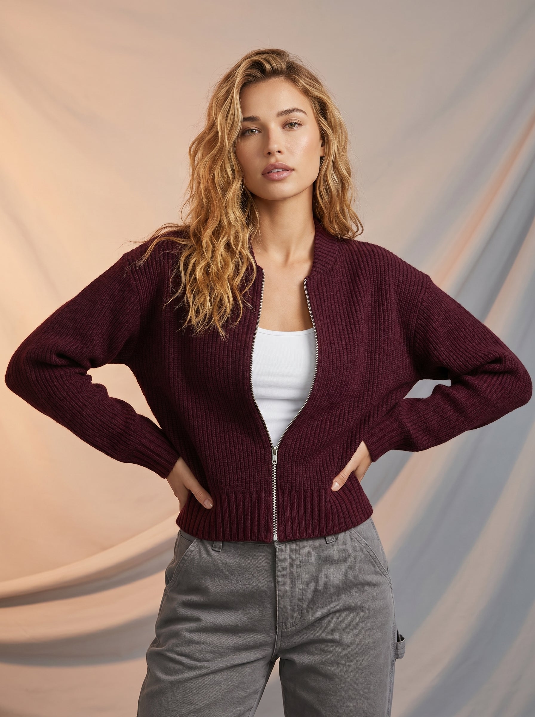 Knitted cardigan with zipper detail