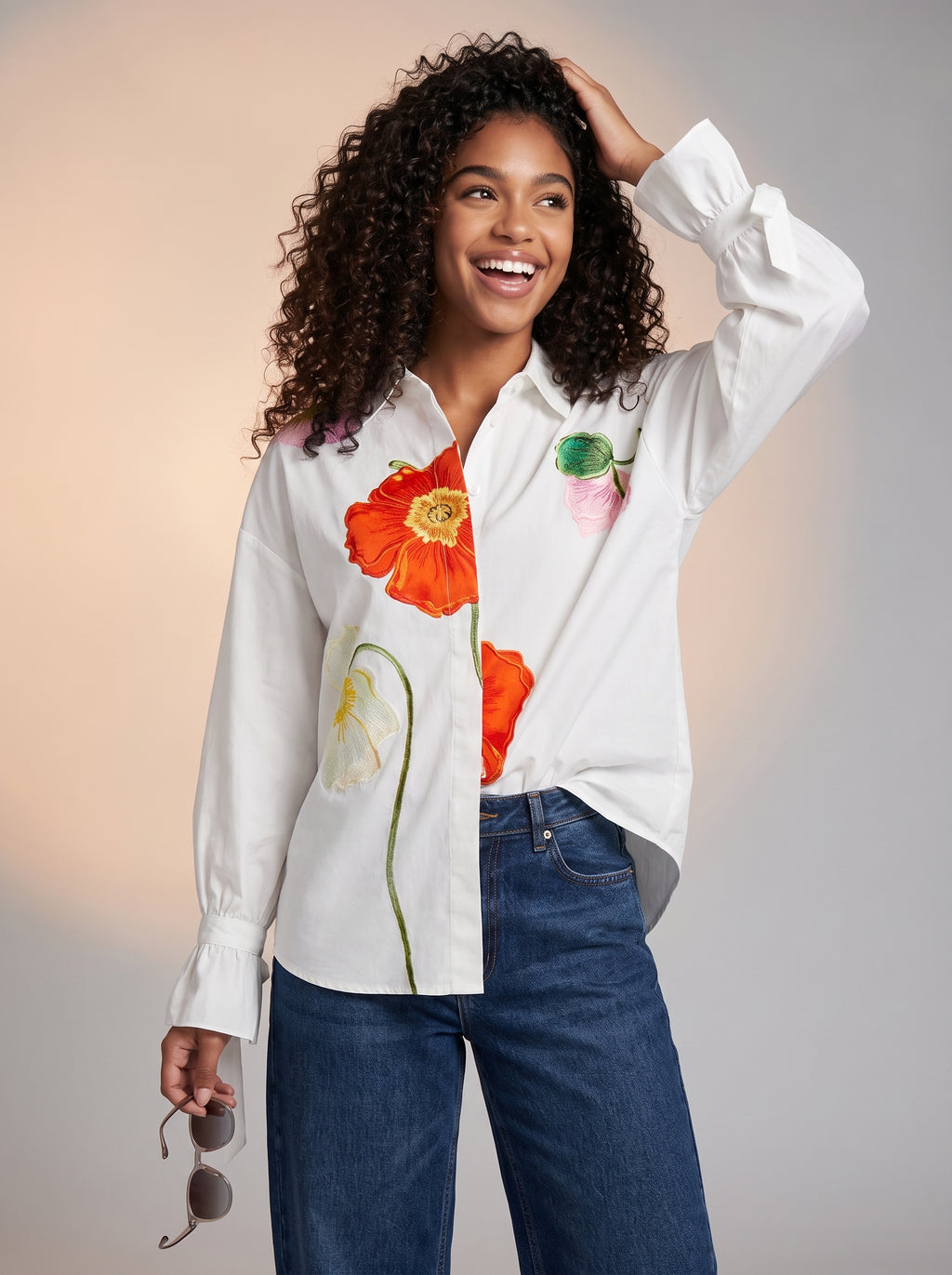White button down vibrant floral shirt