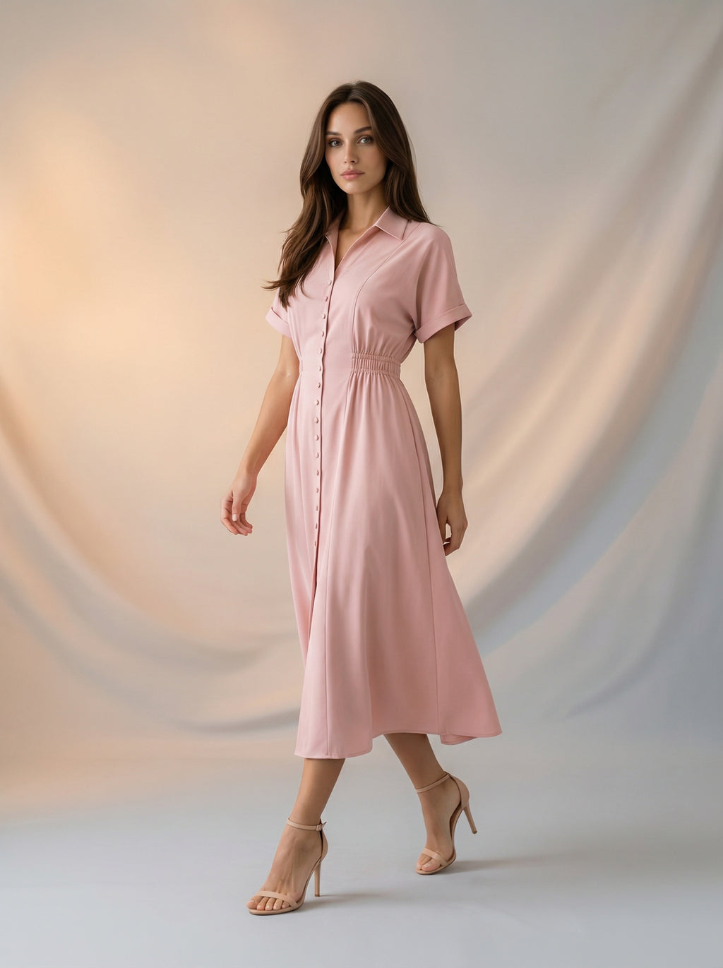 Button down dress with ruched waist detail