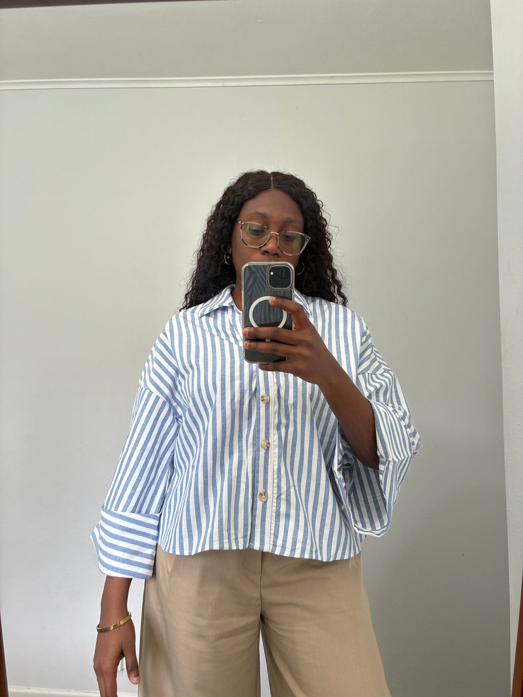 Boxy fit crop striped shirt