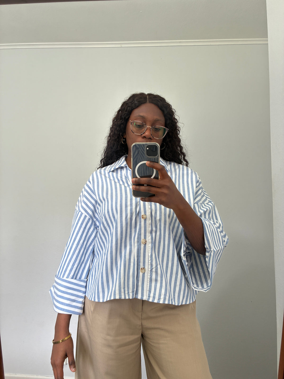 Boxy fit crop striped shirt
