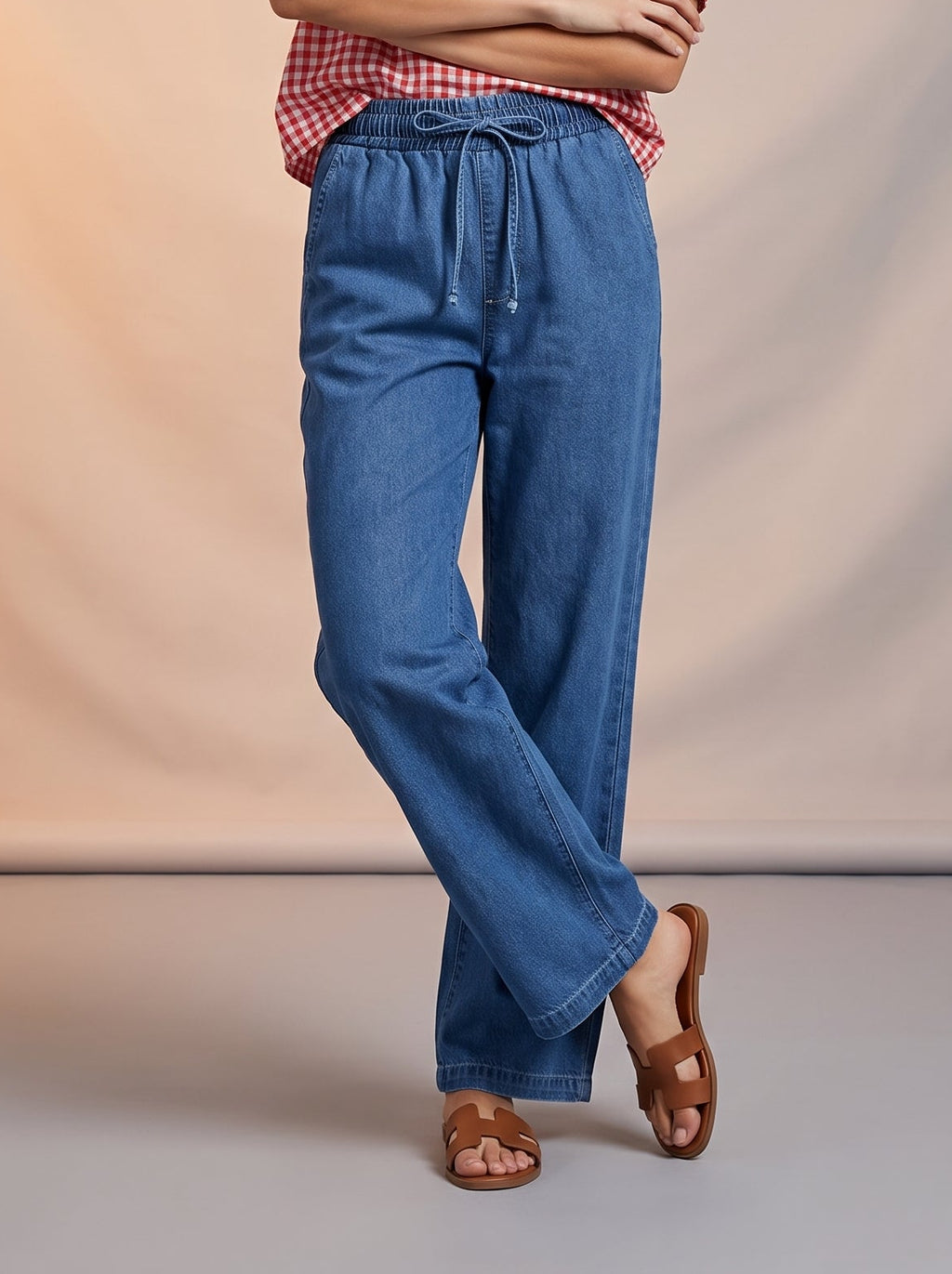 Tie detail denim pants