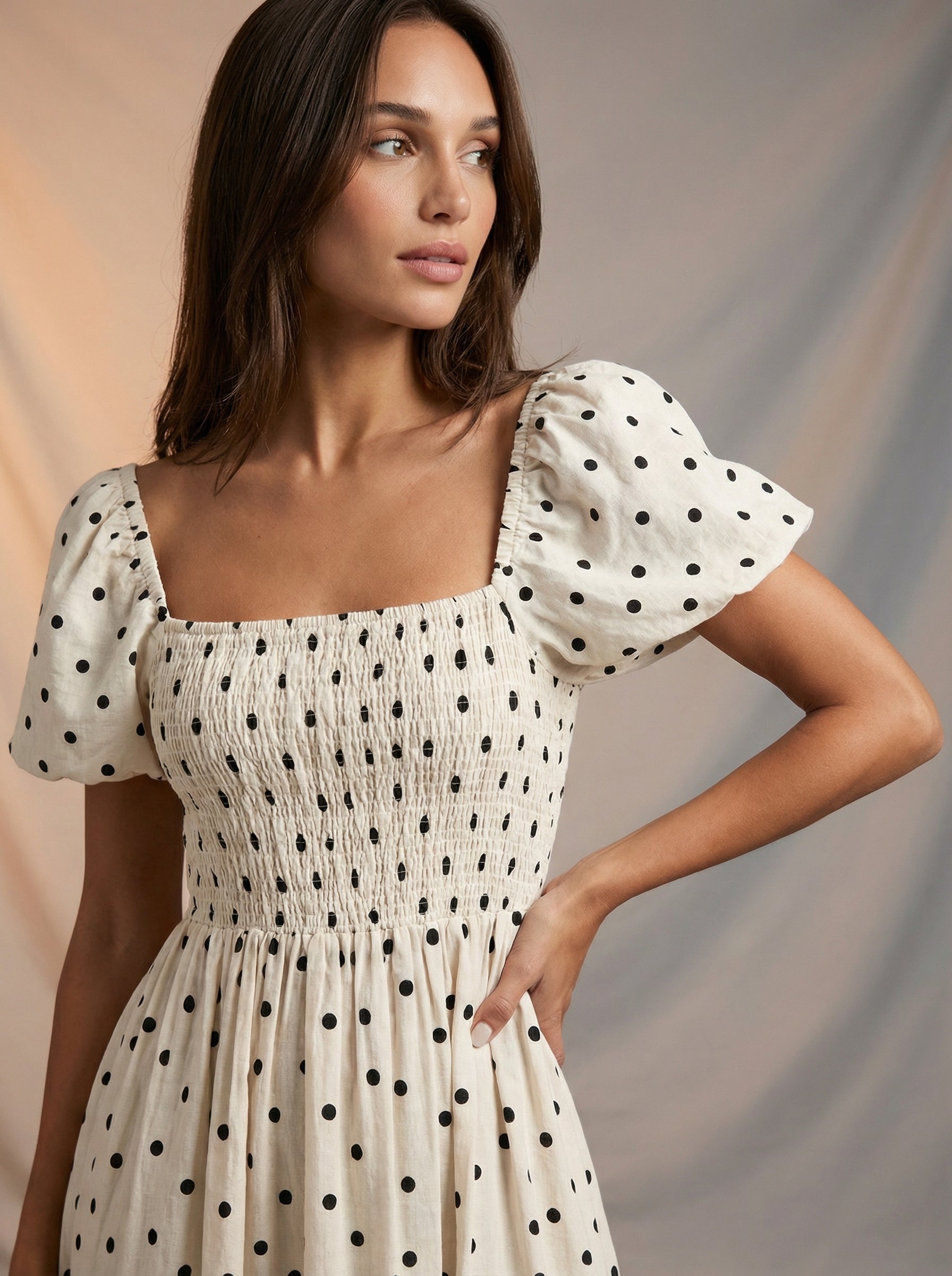 Polka dot puff sleeves maxi dress