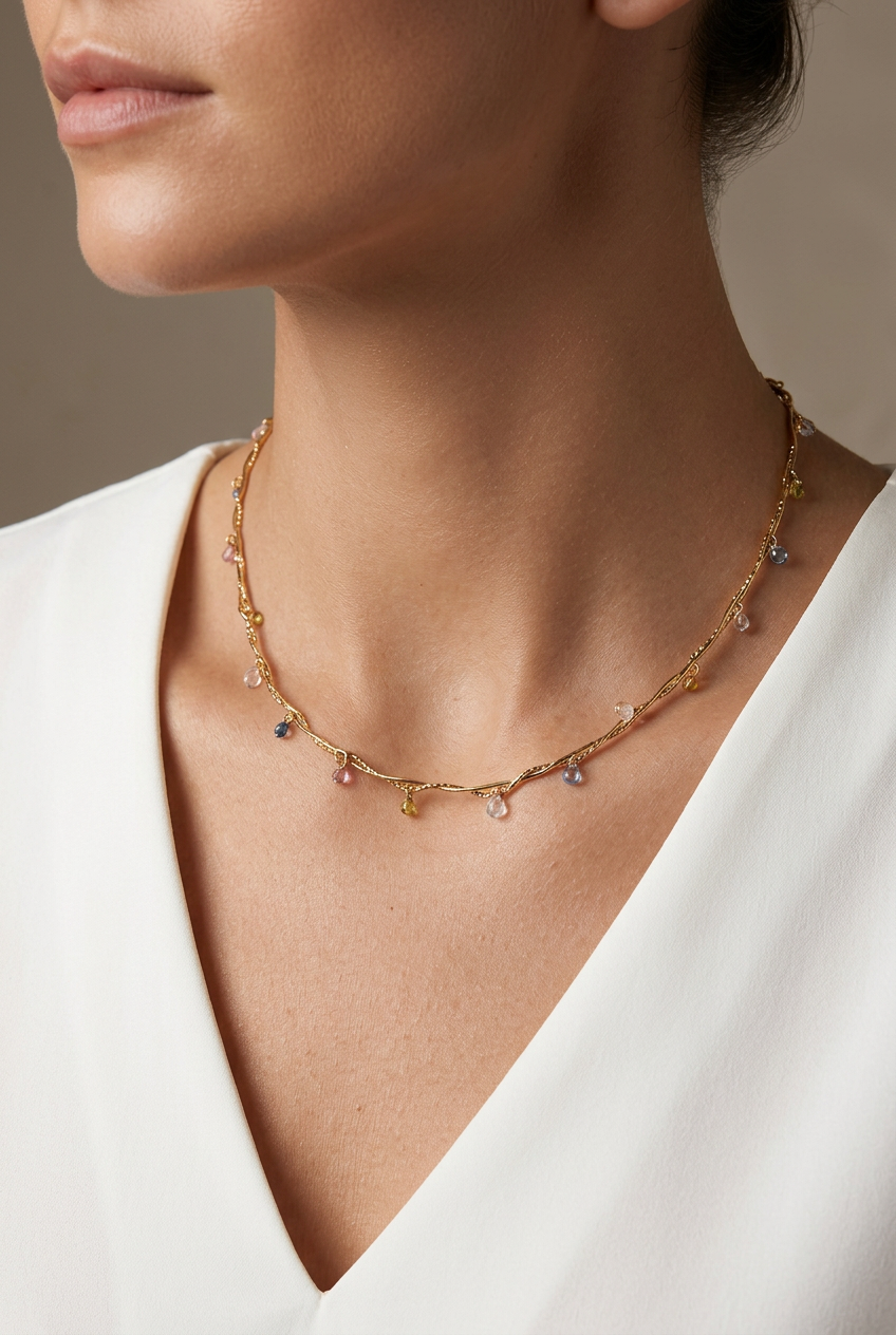Pastel Charm Drop Gold-Tone Necklace