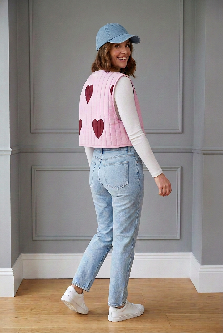 Sweetheart Quilted Tie-Front Vest – Pink